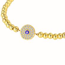 Stately Steel Cubic Zirconia Evil Eye Ball Chain Stretch Bracelet