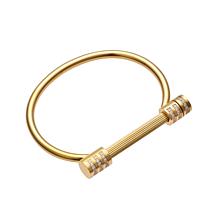 Stately Steel Cubic Zirconia Shackle Bar Cuff-Style Bangle Bracelet