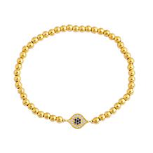 Stately Steel CZ and Glass Stone Eye Ball Chain Stretch Bracelet