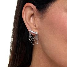 Stately Steel CZ and Simulated Pearl Chain Dangle Earrings