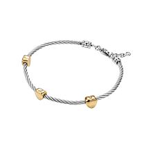 Stately Steel Heart Charms Wire Bangle