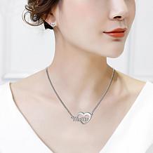 Stately Steel Heart "Mama" Necklace and Heart Stud Earrings Set