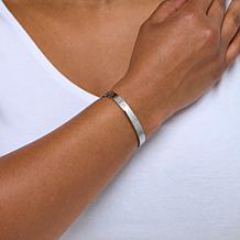 Stately Steel Hugs & Kisses CZ Accent Hinged Bangle Bracelet