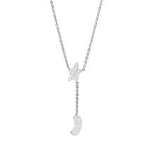 Stately Steel Moon Star CZ Necklace and Earrings