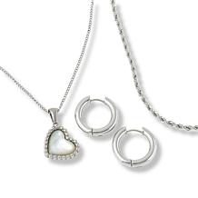 Stately Steel Necklaces and Hoop Earring Jewelry Set