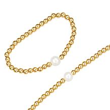 Stately Steel Pearl Beads Necklace and Bracelet