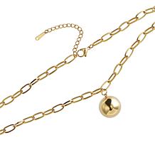 Stately Steel Polished Ball Oval Link Chain Necklace and Earring Set