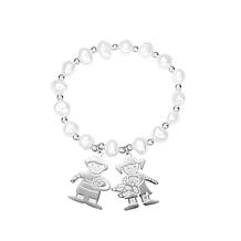 Stately Steel Simulated Pearl Boy Charm and Girl Charm Bracelet