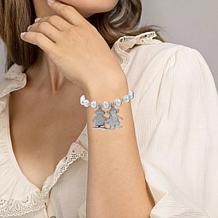 Stately Steel Simulated Pearl Boy Charm and Girl Charm Bracelet