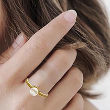 Stately Steel Simulated Pearl Solitaire Ring