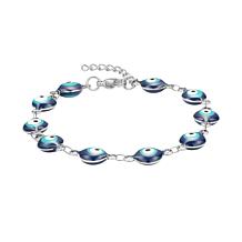 Stately Steel Stainless Steel and Blue Enamel Evil Eye Link Bracelet