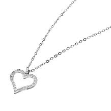 Stately Steel Stainless Steel CZ Open Heart Pendant Necklace