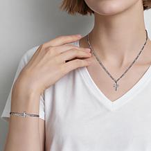 Stately Steel Stainless Steel Figaro Chain Cross Necklace and Bracelet