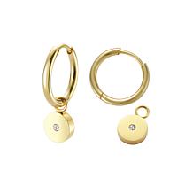 Stately Steel Stainless Steel Full Moon CZ Dangle Earrings