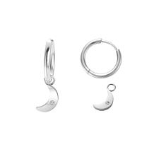 Stately Steel Stainless Steel Moon CZ Dangle Earrings
