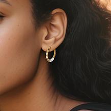 Stately Steel Stainless Steel Simulated Pearl Bead Hoop Earrings