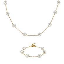 Stately Steel Stainless Steel Simulated Pearl Bracelet and Necklace