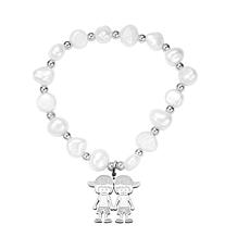 Stately Steel Stainless Steel Simulated Pearl Two Boys Bracelet
