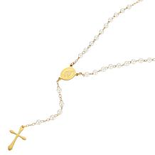 Stately Steel Stainless Steel Simulated Pearls Rosary Necklace