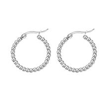 Stately Steel Stainless Steel Small Bead Hoop Earrings