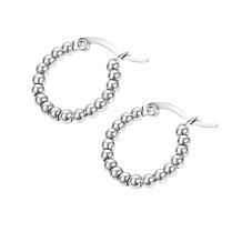 Stately Steel Stainless Steel Small Bead Hoop Earrings