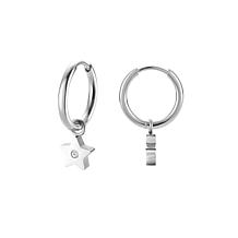 Stately Steel Stainless Steel Star CZ Dangle Earrings