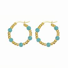 Stately Steel Stainless Steel Turquoise Bead Hoop Earrings