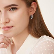 Stately Steel Stainless Steel U-Shape Beaded Hoop Earrings