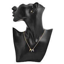 Stately Steel Tri-Color Cross Necklace and Earrings Set