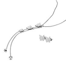 Stately Steel Triple Butterflies Necklace and Earrings