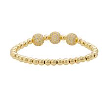 Stately Steel Triple Pavé Ball Beaded Stretch Bracelet