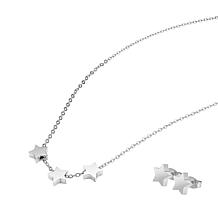 Stately Steel Triple Stars Necklace and Earrings