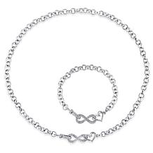 Sterling Silver 0.19 ctw Diamond Infinity Heart Necklace and Bracelet