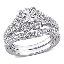 Sterling Silver 0.20ctw Diamond Milgrain Bridal Ring 2-piece Set