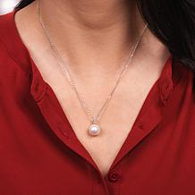 Sterling Silver 11-12mm Cultured Pearl and Created Sapphire Necklace