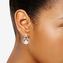 Sterling Silver 7-7.5mm Cultured Pearl and Diamond Circle Earrings