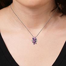 Sterling Silver Amethyst and Created Pink Sapphire Pendant with Chain