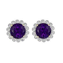 Sterling Silver Amethyst and Created White Sapphire Halo Stud Earrings