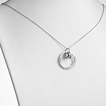 Sterling Silver Birthstone Heart Crystal Engraved Name Circle Necklace