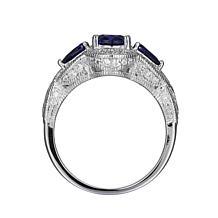 Sterling Silver Created Blue Sapphire and Cubic Zirconia Ring