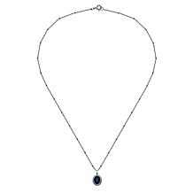 Sterling Silver Created Blue Sapphire and CZ Oval Drop Necklace