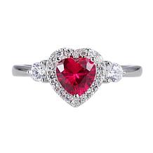 Sterling Silver Created Ruby and CZ Heart Ring