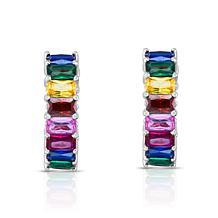 Sterling Silver Cubic Zirconia Textured Open Hoop Earrings- Snap Clasp