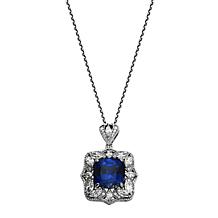Sterling Silver Cushion-Cut Created Blue Sapphire and CZ Necklace
