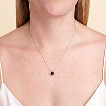 Sterling Silver Garnet and Created White Sapphire Halo Necklace