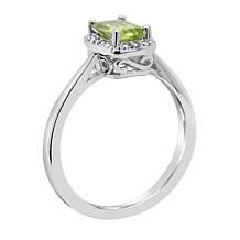 Sterling Silver Gemstone and Diamond Accent 6x4mm Emerald Cut Ring