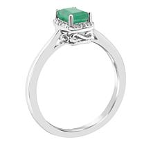 Sterling Silver Gemstone and Diamond Accent 6x4mm Emerald Cut Ring