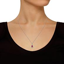 Sterling Silver Pear-Cut Gemstone & Diamond Accent Pendant with Chain