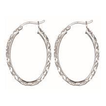 Sterling Silver Polished and Diamond-Cut Oval Hoop Earrings - 3/14"