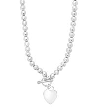 Sterling Silver Polished Heart Beaded Necklace with Toggle Clasp